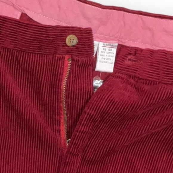 Red Corduroy Pants with Flat Front Design - Picture 4 of 12
